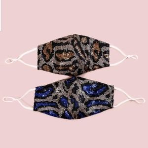 2pc Sequin Bling Leopard Print Cotton Face Mask